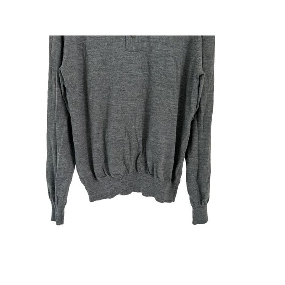 CULLEN Merino Wool Henley Knitted Long Sleeve Gray High Neck - Picture 6 of 7